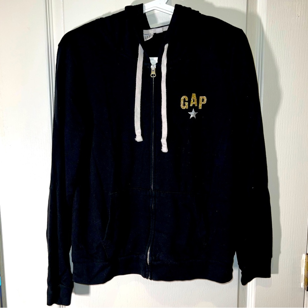 GAP Silver & Gold Glitter Star Zip Up Hoodie Sweater